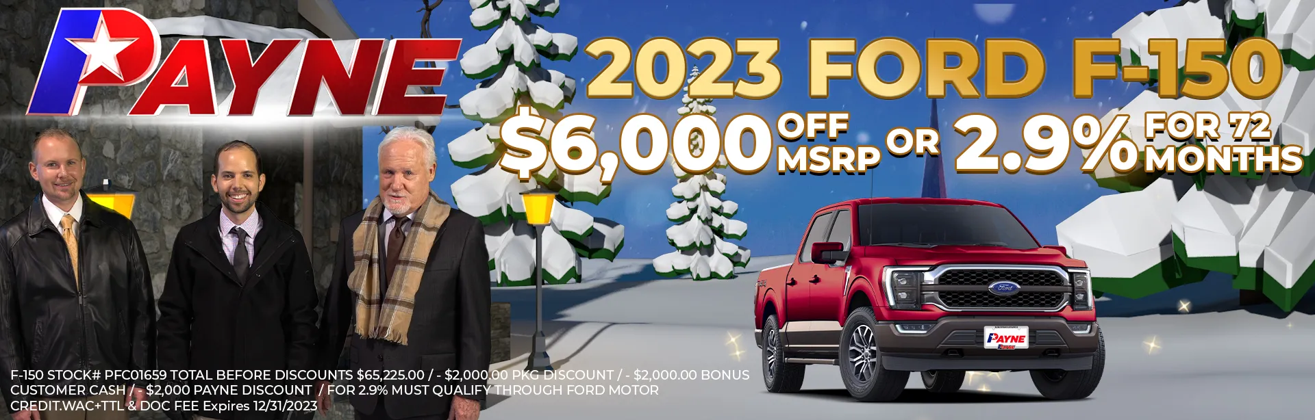 $6,000 off MSRP or 2.9% for 72 months on 2023 Ford F-150